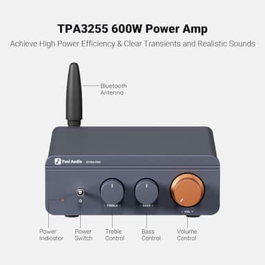 Fosi Audio Bluetooth 5.0 & R/L forsterker 300W x2 med volum-, bass- og diskantkontroll