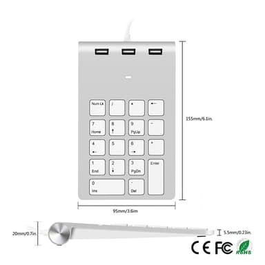 NÖRDIC USB-tastatur og 3xUSB Hub 18 taster
