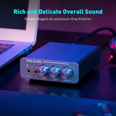 Fosi Audio K5PRO Gaming mini DAC-forsterker for PS5/PC/MAC, USB-C/Optisk/Koaksial til 3,5 mm/RCA