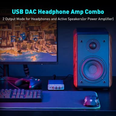 Fosi Audio K5PRO Gaming mini DAC-forsterker for PS5/PC/MAC, USB-C/Optisk/Koaksial til 3,5 mm/RCA