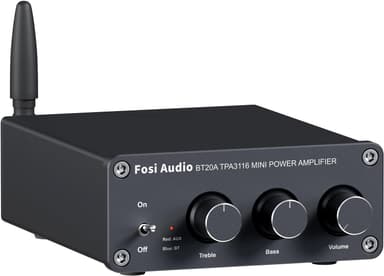 Fosi Audio Bluetooth 5.0 & R/L forsterker 100W x 2 med volum-, bass- og diskantkontroll, svart