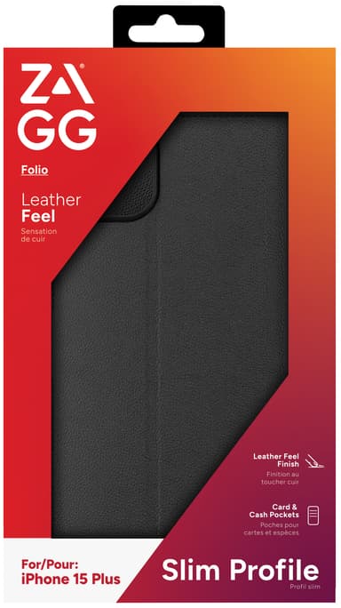 Zagg iPhone 15 Plus lommebokdeksel (sort)