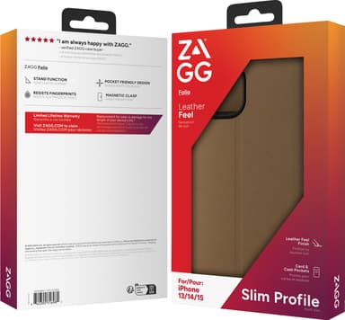 Zagg iPhone 16e/15/14/13 lommebokdeksel (brun)