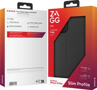 Zagg iPhone 15 Plus lommebokdeksel (sort)