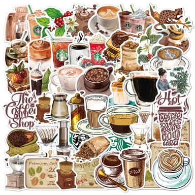 Klistremerker med kaffemotiv 50 stk Flerfarget