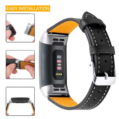 Fitbit Charge 3/4 armbånd Leather Black
