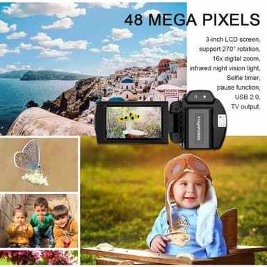 Videokamera 4K UHD / 48MP / 16x zoom vidvinkel / 32GB kort / mikrofon