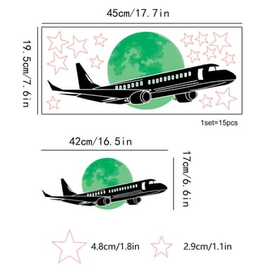 Glow in the Dark Plane Stars-klistremerker Grønn