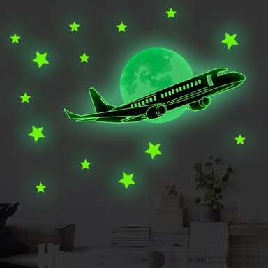 Glow in the Dark Plane Stars-klistremerker Grønn
