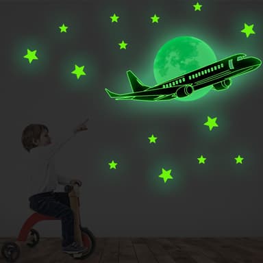 Glow in the Dark Plane Stars-klistremerker Grønn