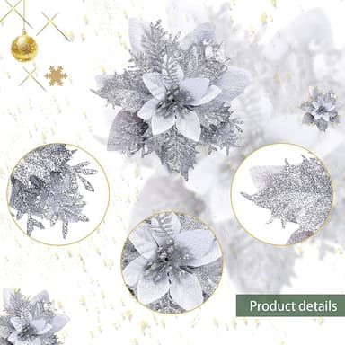 Kunstige juleblomster sølv 5-pack julepynt