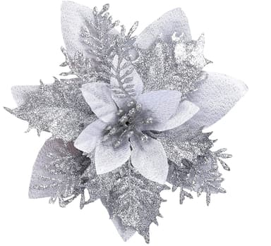 Kunstige juleblomster sølv 5-pack julepynt