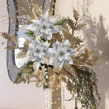 Kunstige juleblomster sølv 5-pack julepynt