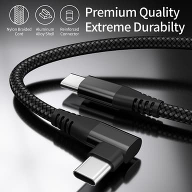 USB C-lader med vinklet kontakt 60W PD hurtiglading Sort 2 m