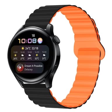 Svart oransje silikonklokkerem for Huawei GT4, Samsung Watch6, 22mm