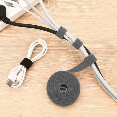 2 pakke med borrelåsstrimler for oppbevaring av tråd Grå