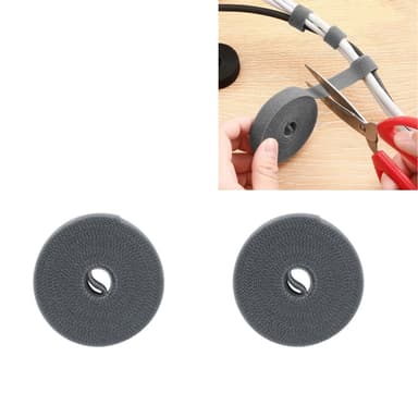 2 pakke med borrelåsstrimler for oppbevaring av tråd Grå