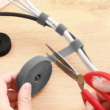 2 pakke med borrelåsstrimler for oppbevaring av tråd Grå