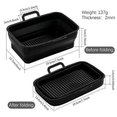 Sammenleggbar firkantet Air Fryer silikonform 19,5x12,7x7 cm Sort
