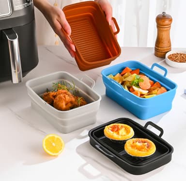 Sammenleggbar firkantet Air Fryer silikonform 19,5x12,7x7 cm Sort