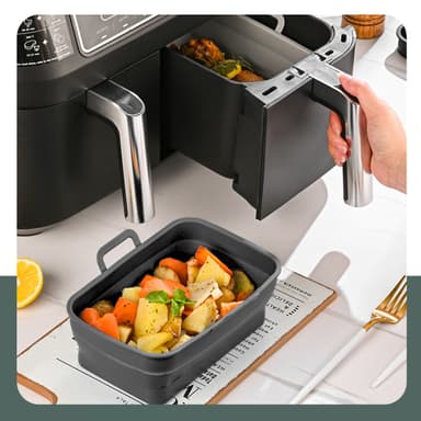 Sammenleggbar firkantet Air Fryer silikonform 19,5x12,7x7 cm Sort