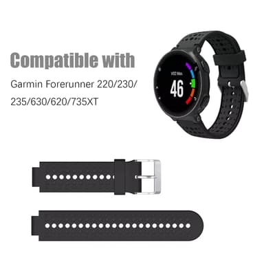 Erstatning silikonklokkerem Sort Garmin Forerunner 220/230/235/630/620/735XT, Garmin Approach S20/S5/ S6