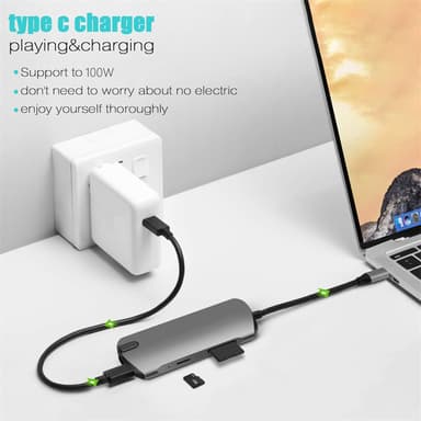 8-i-1 USB-C Hub med USB 3.0, HDMI, RJ45, SD/TF-kortspor, 100W PD-lading
