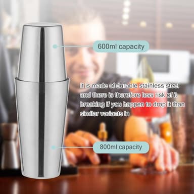 Sett for bartending med dobbel shaker 750ml i rustfritt stål, 10 redskaper