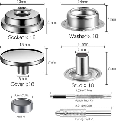 15 mm Snap Lock Set - Verktøysett med trykknapper Sølv