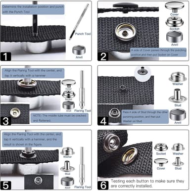 15 mm Snap Lock Set - Verktøysett med trykknapper Sølv