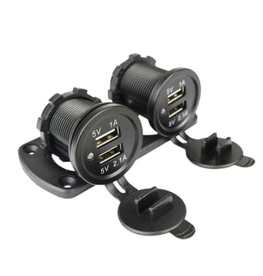 Dobbel USB-billader med blått lys (panel med 2 uttak)