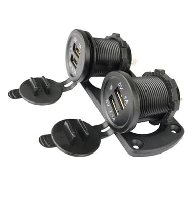 Dobbel USB-billader med blått lys (panel med 2 kontakter)