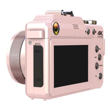Digitalkamera 4K/48MP med 18X digital zoom, stabilisering og autofokus Rosa