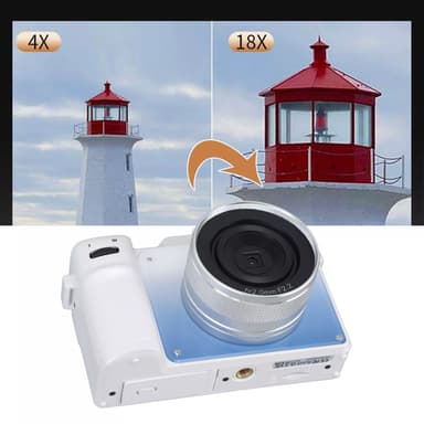 Digitalkamera 4K/48MP med 18X digital zoom, stabilisering og autofokus Hvit
