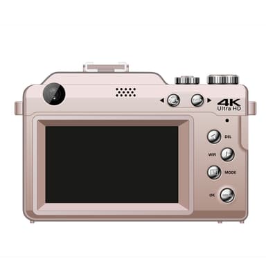 Digitalkamera 4K/48MP med 18X digital zoom, stabilisering og autofokus Rosa