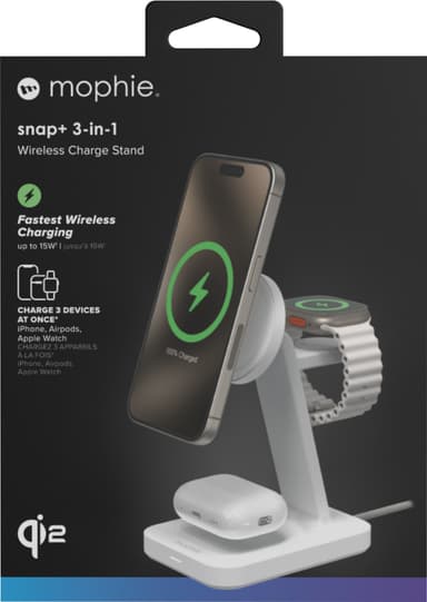 Mophie Snap Plus 3-i-1 Qi2 trådløs lader (hvit)