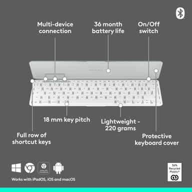 Logitech Keys-To-Go 2 trådløst tastatur (Pale Grey)