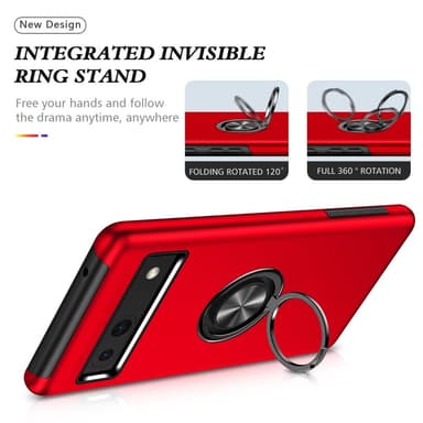 For Pixel 8a Hybrid Deksel med Fingerring - Rød