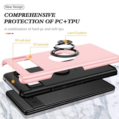Til Pixel 8a Hybrid Deksel med Fingerring - Rosa