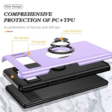 Til Pixel 8a Hybrid Deksel med Fingerring - Lilla