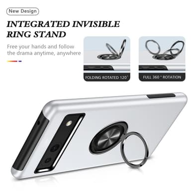 For Pixel 8a Hybrid Deksel med Fingerring - Sølv