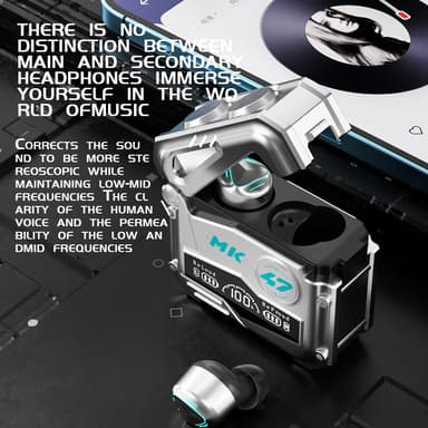 Trådløse ørepropper Bluetooth 5.3 berøringskontroller gaming Hvit