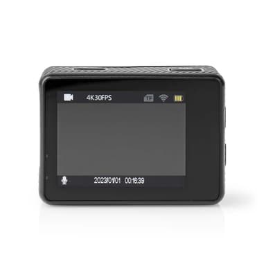 Nedis handling Cam | Dobbel Skjerm | 4K@30fps | 16 MPixel | Vanntett opptil: 30.0 m | 90 min | Wi-Fi | App tilgjengelig for: Android™ / IOS | Montering inkludert | Sort