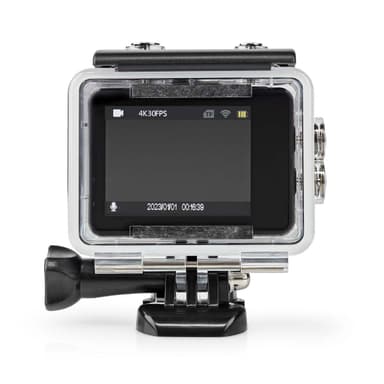 Nedis handling Cam | Dobbel Skjerm | 4K@30fps | 16 MPixel | Vanntett opptil: 30.0 m | 90 min | Wi-Fi | App tilgjengelig for: Android™ / IOS | Montering inkludert | Sort