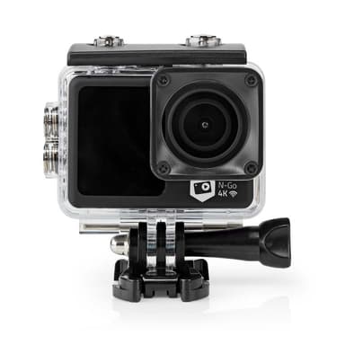 Nedis handling Cam | Dobbel Skjerm | 4K@30fps | 16 MPixel | Vanntett opptil: 30.0 m | 90 min | Wi-Fi | App tilgjengelig for: Android™ / IOS | Montering inkludert | Sort