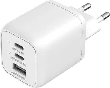 Sandstrøm 65W 3-port GaN PD vegglader (hvit)