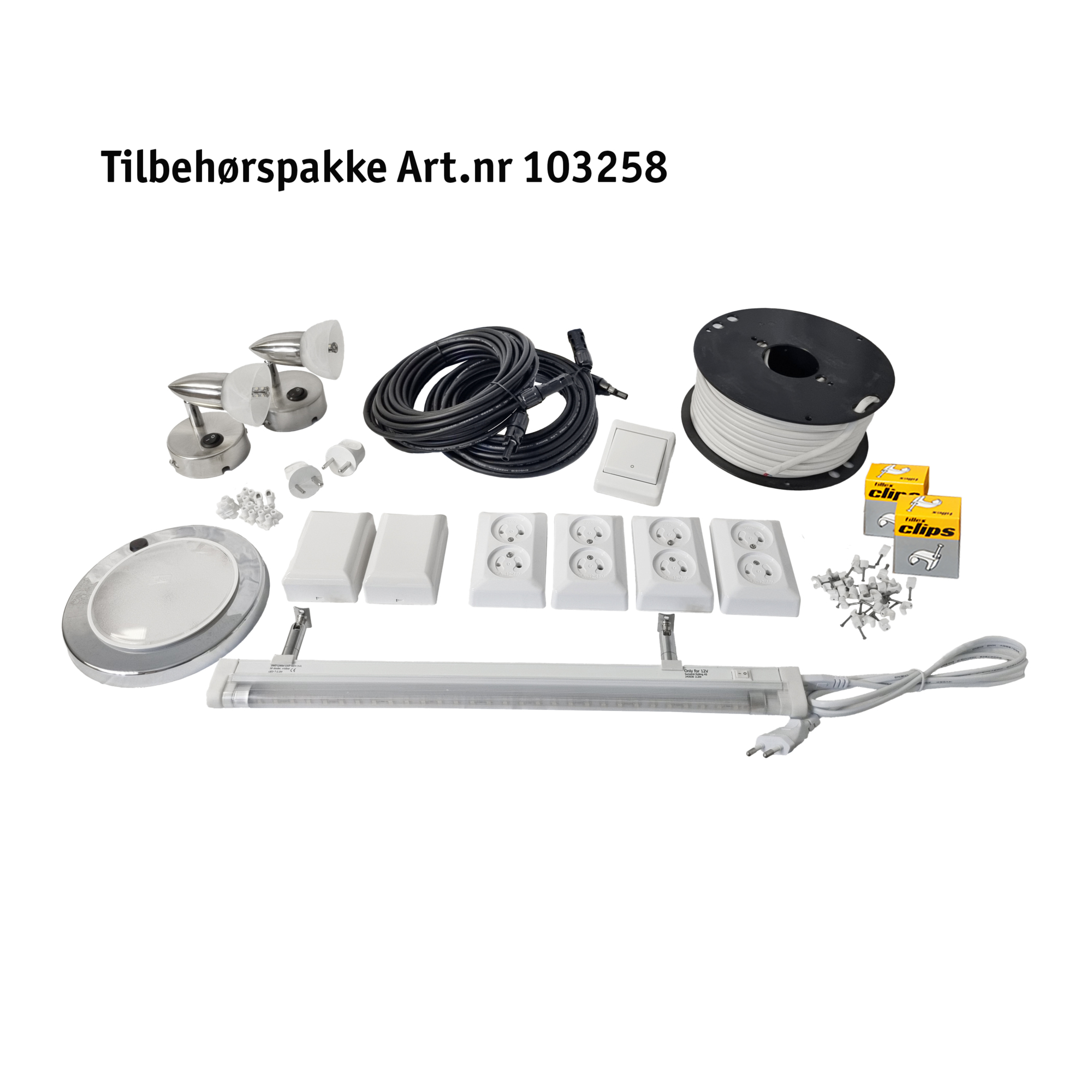 Solcelleanlegg 12V, 185 watt, AGM 260At, m/tilbehørspakke