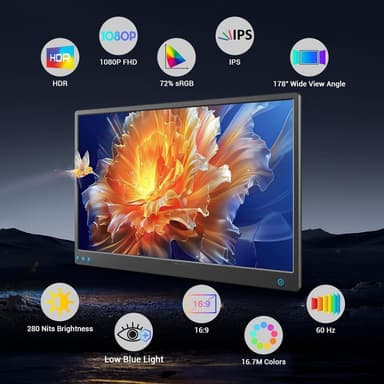 NÖRDIC USB-C og HDMI bærbar LCD-skjerm 15,6"" 1920x1080p 60Hz