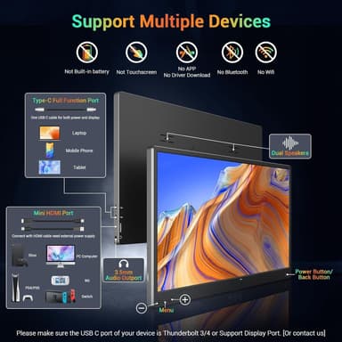 NÖRDIC USB-C og HDMI bærbar LCD-skjerm 15,6"" 1920x1080p 60Hz