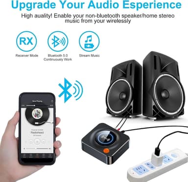 NÖRDIC Bluetooth 5.1-mottaker, med NFC, TF-kortspor, 3,5 mm AUX/RCA, trådløs adapter med lav ventetid for stereoanlegg for streaming av musikk hjemme